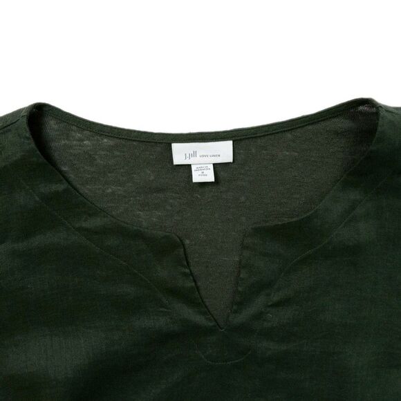 J Jill 100% Linen Tunic Top M Army Green Pullover 3/4 Sleeve Lagenlook Scandi - Picture 6 of 9